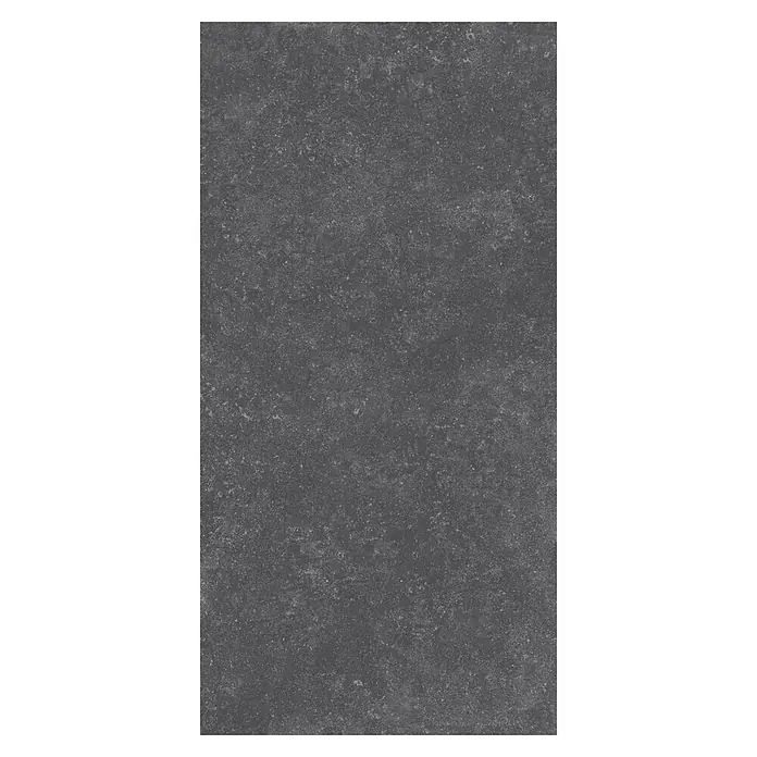Feinsteinzeugfliese Lanzarote - 60,4 x 121 cm, Schwarz, Matt - Das Bild zeigt eine graue Natursteinfliese mit feiner, unregelmäßiger Struktur, ideal für moderne Innenräume.