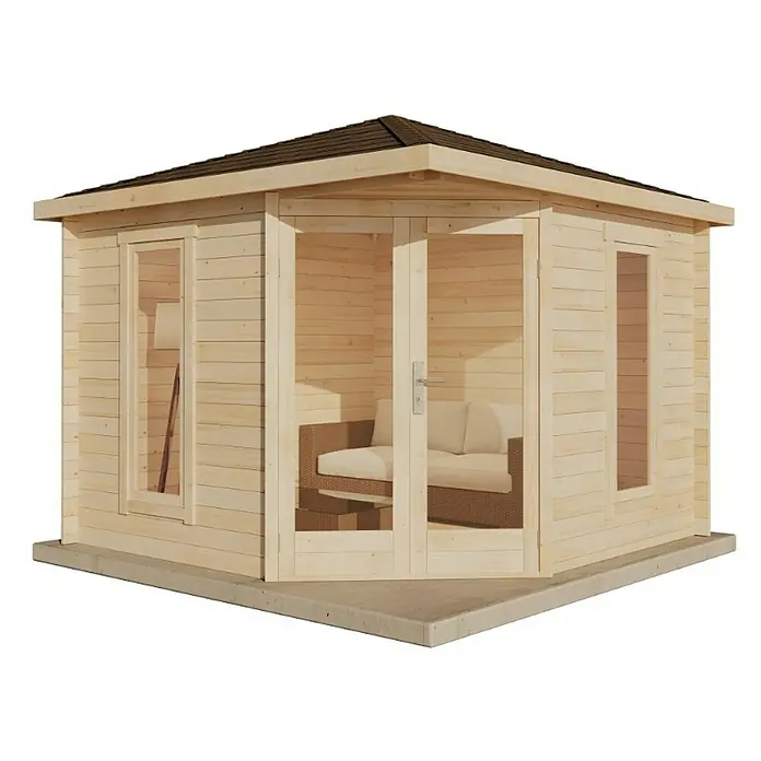 Alpholz Gartenhaus Liwa Compact - Außenmaß inkl. Dachüberstand (B x T): 312 x 312 cm, Holz, Naturbelassen - Gartenhaus mit Fenster und Doppeltür. Das Holzhaus bietet einen hellen und einladenden Raum mit Sitzgelegenheiten.