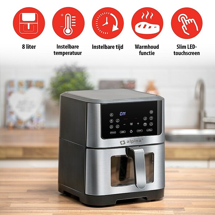 Alpina Airfryer (Zilver / Zwart, Hoogte: 36,5 mm, 1.800 W) | BAUHAUS