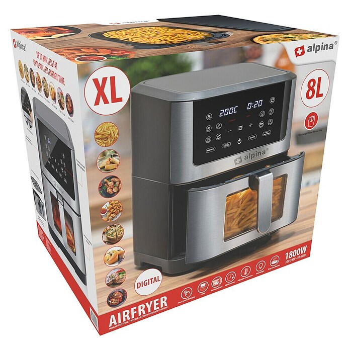 Alpina Airfryer (Zilver / Zwart, Hoogte: 36,5 mm, 1.800 W) | BAUHAUS