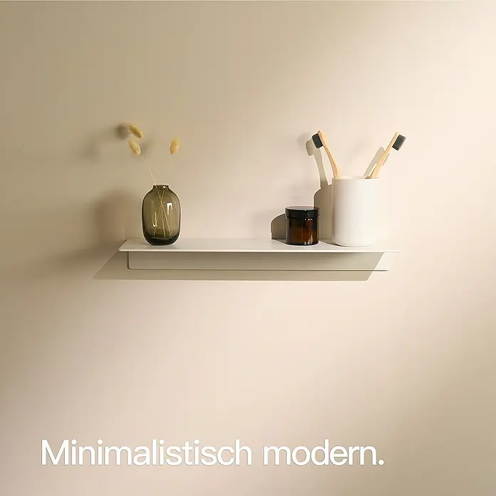 Designfabrik Hamburg Badablage - Breite: 42 cm, Aluminium, Weiß - Minimalistische, moderne Badezimmerablage mit Vase, Zahnbürsten und Cremetiegel. Ideal für ein stilvolles und aufgeräumtes Bad.