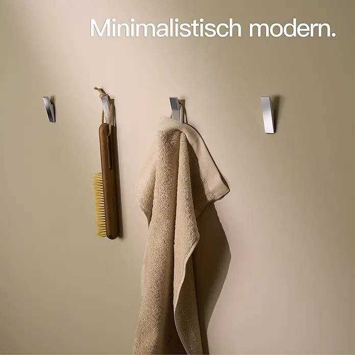 Designfabrik Hamburg Handtuchhaken - 4 Stk., Chrom, Glänzend - Wandhaken mit Handtuch und Bürste. Minimalistisches, modernes Design für Badezimmer oder Küche. Praktisch und stilvoll.