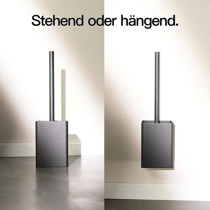 Designfabrik Hamburg WC-Bürstengarnitur - Aluminium, Schwarz - Stehender oder hängender Toilettenbürstenhalter aus dunkelgrauem Metall. Flexibel und platzsparend für jedes Badezimmer.