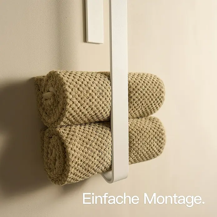 Designfabrik Hamburg Handtuchhalter - Weiß, Matt - Handtuchhalter mit zwei gerollten Handtüchern. Einfache Montage.