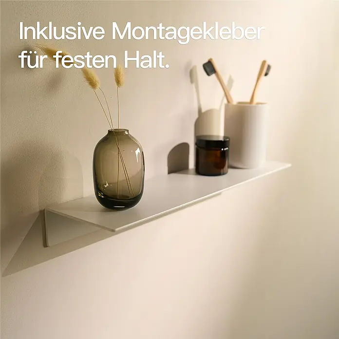 Designfabrik Hamburg Badablage - Breite: 42 cm, Aluminium, Weiß - Wandregal mit Vasen- und Badutensilien-Dekor, inklusive Montagekleber für sicheren Halt.
