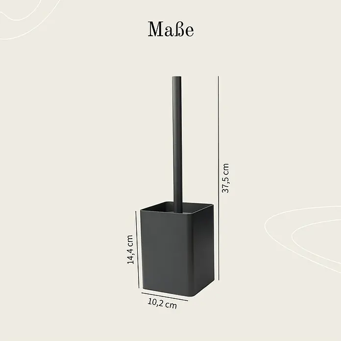 Designfabrik Hamburg WC-Bürstengarnitur - Aluminium, Schwarz - Abbildung einer WC-Garnitur in Anthrazit mit den Maßen 37,5 cm Höhe, 14,4 cm Breite und 10,2 cm Tiefe.
