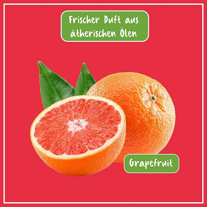 Poliboy Bio Allzweckreiniger - 500 ml, Flasche mit Sprühkopf - Bild einer Grapefruit mit der Aufschrift "Frischer Duft aus ätherischen Ölen" und "Grapefruit".
