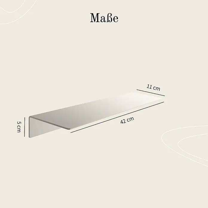Designfabrik Hamburg Badablage - Breite: 42 cm, Aluminium, Weiß - Produktabbildung eines minimalistischen Regals mit den Maßen 42 cm Länge, 11 cm Breite und 5 cm Höhe.