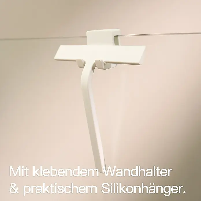 Designfabrik Hamburg Bad-& Duschabzieher - Weiß, Silikon - Wandhalterung mit Klebefläche und praktischem Silikonhänger zur Befestigung.