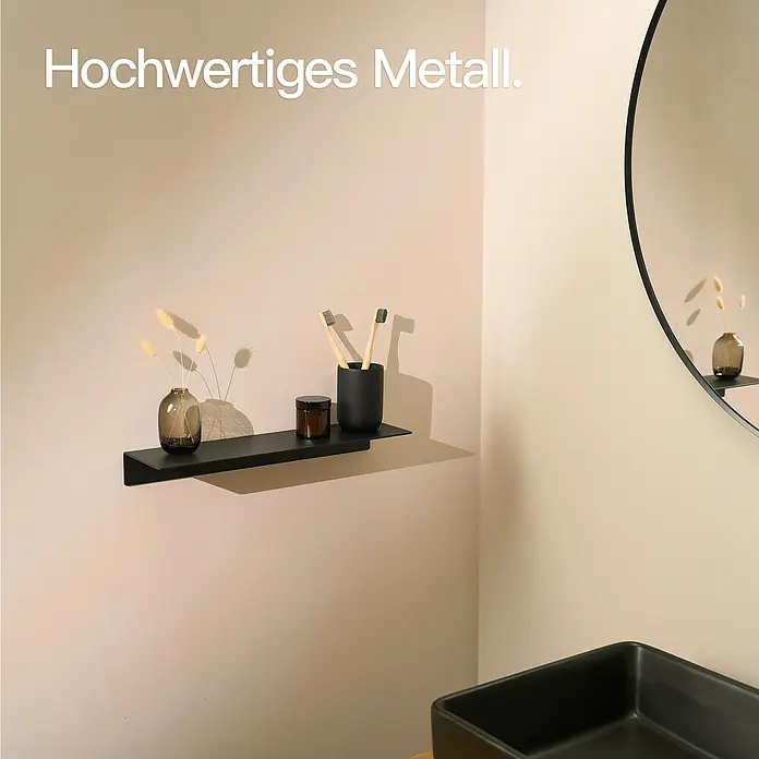 Designfabrik Hamburg Badablage - Breite: 42 cm, Aluminium, Schwarz - Elegantes Badezimmerregal aus hochwertigem Metall. Das Regal bietet Platz für Badutensilien und verleiht dem Raum eine moderne Note.