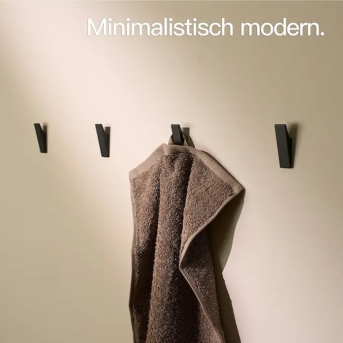 Designfabrik Hamburg Handtuchhaken - 4 Stk., Schwarz, Matt - Minimalistisch moderne Wandhaken mit einem Handtuch, die ein stilvolles und aufgeräumtes Badezimmerambiente schaffen.