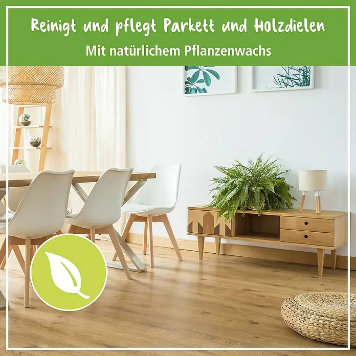 Poliboy Bio Reinigungsmittel Parkett und Holzdielen - 1 l, Flasche - Produktbild: Reinigungsmittel für Parkett und Holzdielen mit natürlichem Pflanzenwachs für eine sanfte und effektive Reinigung.