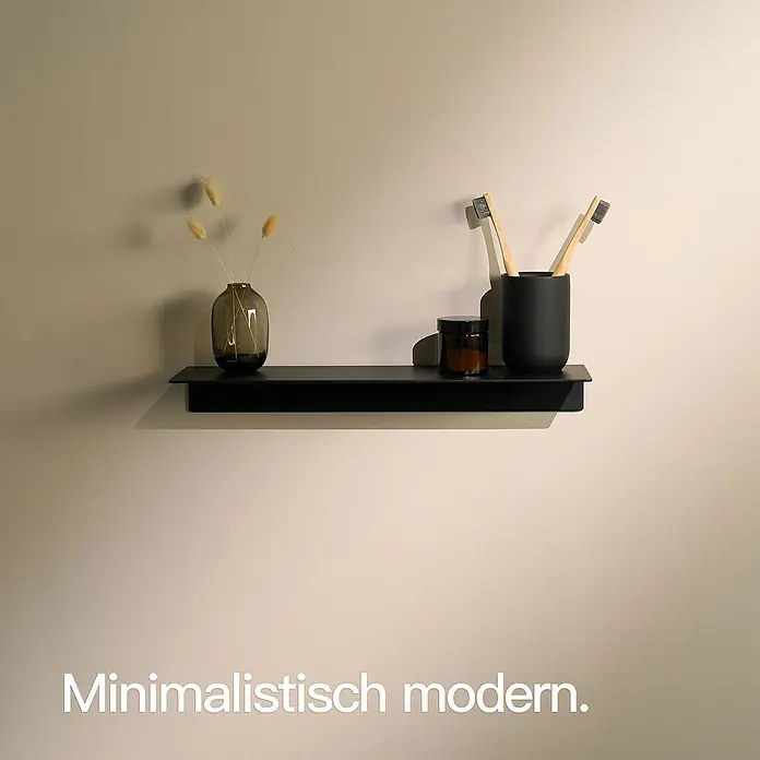 Designfabrik Hamburg Badablage - Breite: 42 cm, Aluminium, Schwarz - Regal mit Vase, Kerze und Zahnbürstenhalter. Stilvoll und minimalistisch für ein modernes Bad.