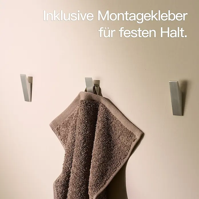 Designfabrik Hamburg Handtuchhaken - 4 Stk., Silber gebürtstet, Matt - Handtuch hängt an einem modernen Wandhaken. Inklusive Montagekleber für festen Halt zur einfachen Anbringung.