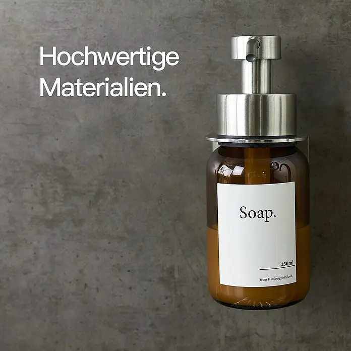 Designfabrik Hamburg Seifenspender - Edelstahl, Silber/Braunglas, Wandmontage - Hochwertiger Seifenspender aus Glas und Edelstahl. Ein Blickfang für jedes Badezimmer mit stilvollem Design und 250ml Fassungsvermögen.