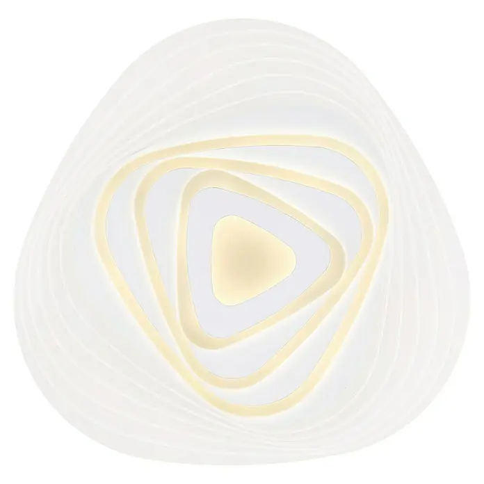 Globo LED-Deckenleuchte Jocelyn - 40 W, L x B x H: 50,2 x 48,8 x 6,5 cm, Weiß, Warmweiß - Nahaufnahme einer stilvollen, weißen LED-Deckenleuchte mit einem einzigartigen, dreieckigen Design, das moderne Beleuchtung und Ästhetik vereint.