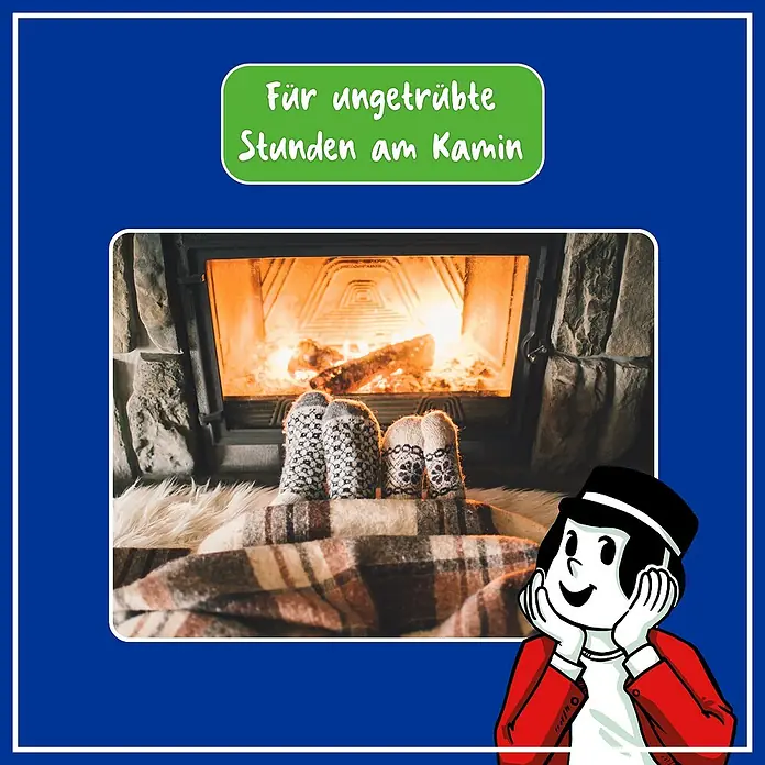Poliboy Kamin- & Ofenglasreiniger - 500 ml, Flasche mit Sprühkopf - Unbeschwerte Stunden am Kamin genießen: Kuschelige Socken, wärmende Decke und ein knisterndes Feuer sorgen für Behaglichkeit.