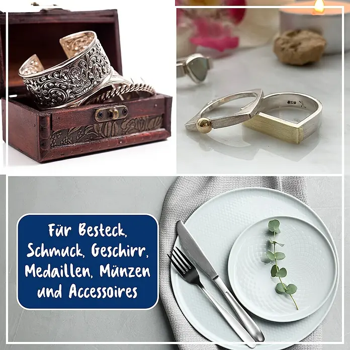 Poliboy Pflege- & Poliertuch Silber - 37 x 28 cm, Baumwolle - Vielfältige Aufbewahrungslösung für Besteck, Schmuck, Geschirr, Medaillen, Münzen und Accessoires in stilvollem Design.