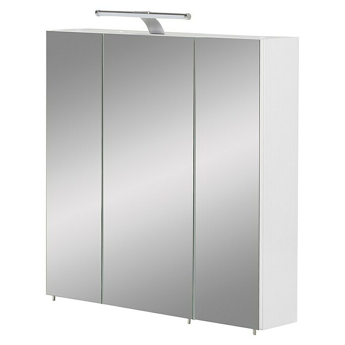 Schildmeyer Armario con espejo LED (An x Al: 70 x 75 cm, Con iluminación, Tablero de aglomerado, Blanco)