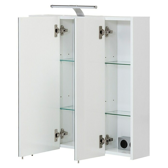 Schildmeyer Armario con espejo LED (An x Al: 70 x 75 cm, Con iluminación, Tablero de aglomerado, Blanco)