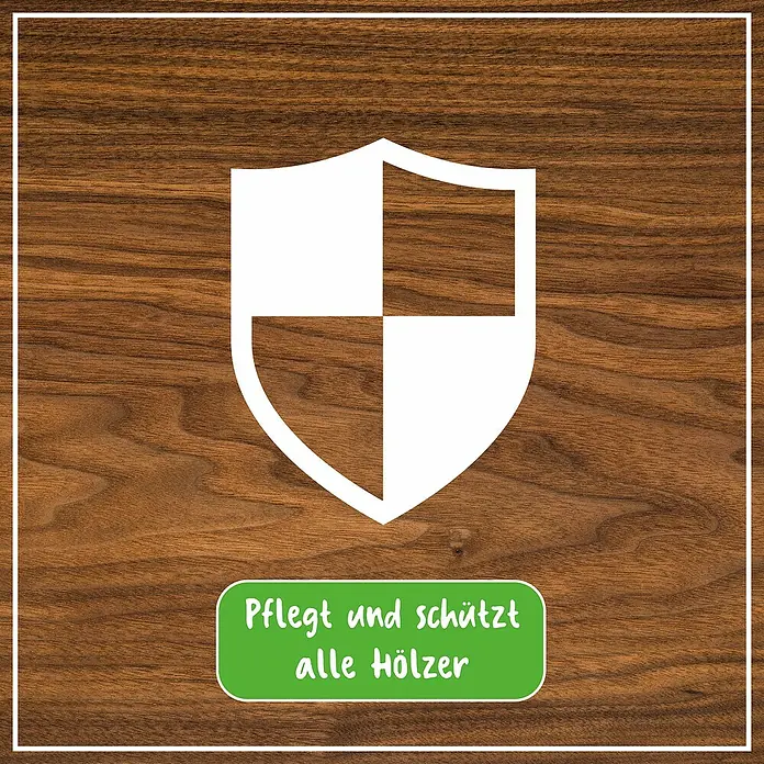 Poliboy Antikwachs - 200 ml - Holzpflegeprodukt schützt und pflegt alle Hölzer. Ein Schild symbolisiert den Schutz auf einer Holzoberfläche.