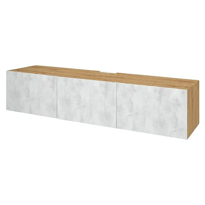D-c-fix Klebefolie Kreativ-Kit - 3 Stk., 2 m x 67,5 cm, Ribbeck Oak/Concrete White, Selbstklebend - Eine stilvolle, weiße und hölzerne Wandmontage-Kommode, perfekt für moderne Wohnräume, bietet Stauraum und ästhetischen Reiz.