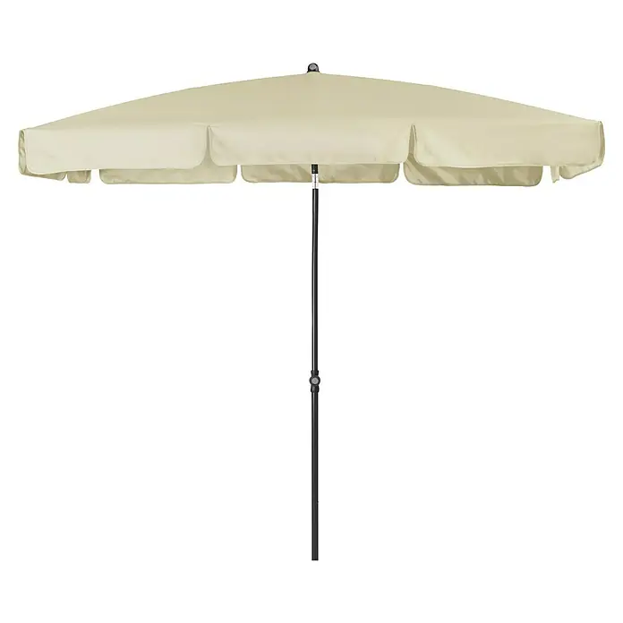 Doppler Sunline Balkonschirm Waterproof Neo - Natur, Bespannungsmaß (L x B): 120 x 225 cm - Beiger Sonnenschirm mit einem stabilen, grauen Ständer für den Garten oder die Terrasse, ideal für sonnige Tage im Freien.