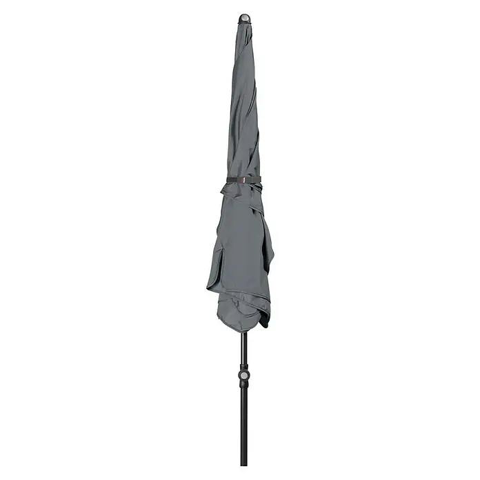 Doppler Sunline Balkonschirm Waterproof Neo - Anthrazit, Bespannungsmaß (L x B): 120 x 185 cm - Nahaufnahme eines geschlossenen, grauen Gartenschirms mit schwarzem Gestell, der für Schatten und Komfort im Freien sorgt.