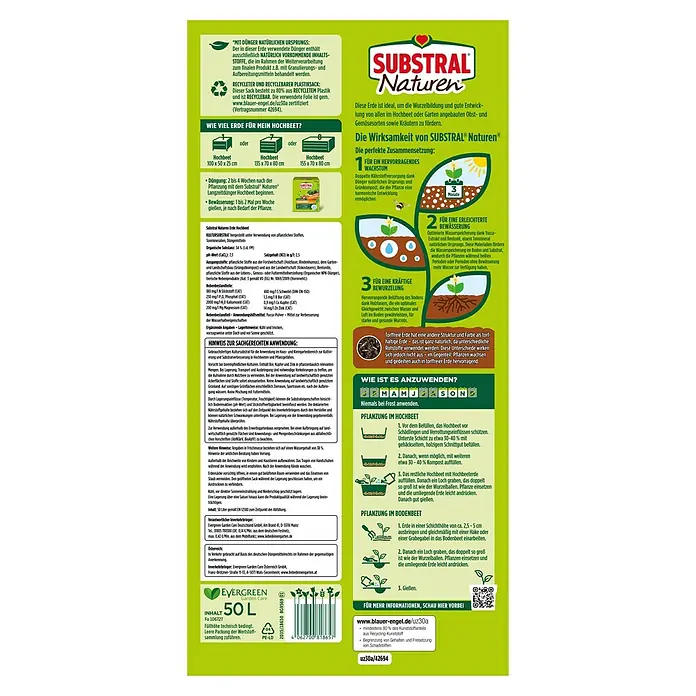 Substral Naturen Hochbeeterde - 50 l - Substral Naturen Hochbeeterde: Ideal für die Wurzelbildung und Entwicklung von Gemüse, Obst und Kräutern im Hochbeet oder Garten.