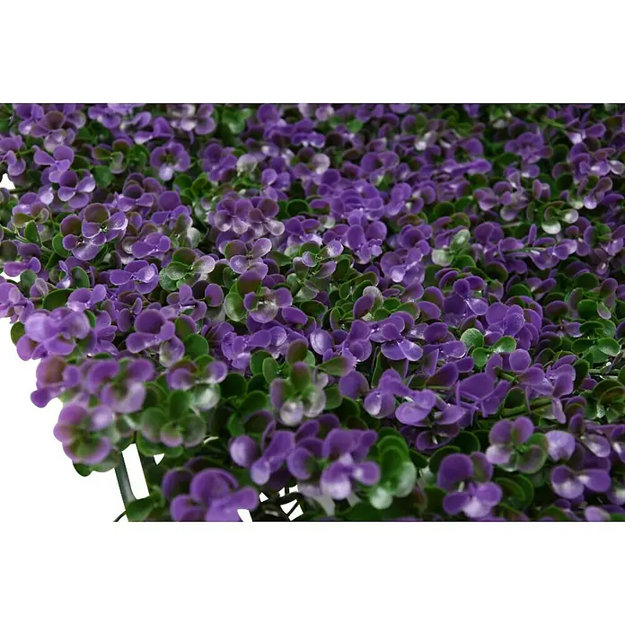 Jardín vertical Lavanda - Plástico, L x An: 100 x 100 cm, 1 ud. - Primer plano de un panel de pared vegetal artificial con flores moradas y hojas verdes, ideal para decoración.
