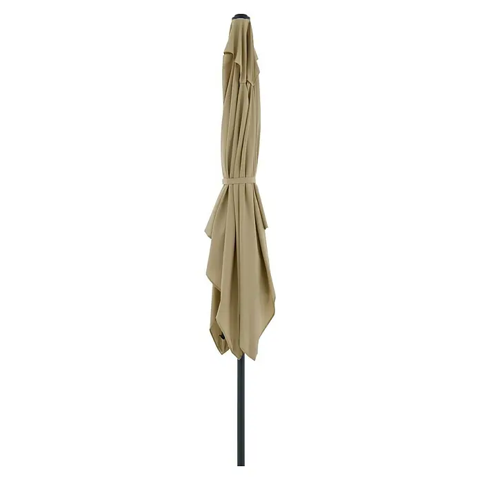 Doppler Balkonschirm Life Lift - Sand, Bespannungsmaß (L x B): 200 x 250 cm - Zusammengebundener, beiger Sonnenschirm mit grauem Mast, ideal für den Garten oder die Terrasse, wenn er nicht gebraucht wird.
