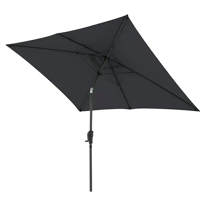 Doppler Balkonschirm Life Lift - Anthrazit, Bespannungsmaß (L x B): 200 x 250 cm - Hier ist ein dunkler Sonnenschirm mit rechteckigem Schirm und robustem Gestell, ideal für den Garten.