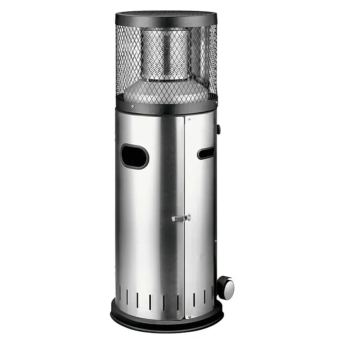 Enders Estufa de exterior Polo - 3 kW - 6 kW, Altura: 115 cm - Un calefactor de patio plateado con rejilla protectora y ruedas para un fácil transporte. Proporciona calor al aire libre.