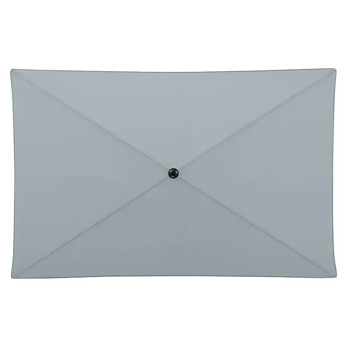 Doppler Balkonschirm myZone - Hellgrau, Bespannungsmaß (L x B): 125 x 190 cm - Draufsicht eines modernen, rechteckigen Sonnenschirms in neutralem Grau mit zentralem Befestigungspunkt für den Außenbereich.