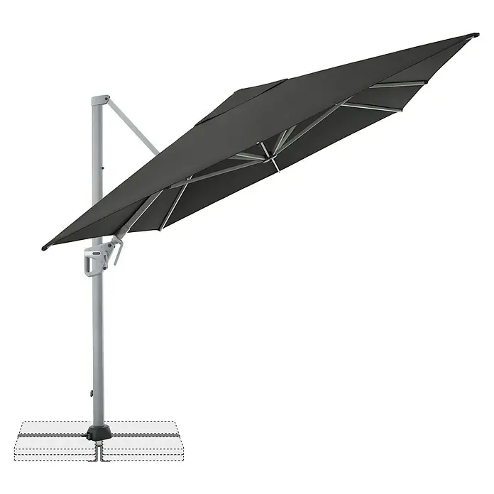 Doppler Ampelschirm Active Neo - Anthrazit, Bespannungsmaß (L x B): 260 x 350 cm - Bild eines modernen, grauen Sonnenschirms mit einem robusten, freitragenden Design, ideal für den Garten oder die Terrasse.