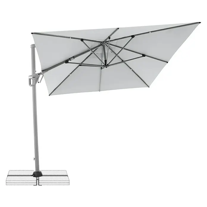 Doppler Ampelschirm Active Neo - Hellgrau, Bespannungsmaß (L x B): 260 x 350 cm - Detailaufnahme eines stilvollen, grauen Sonnenschirms mit einem hellen Schirm, ideal für den Garten oder die Terrasse.