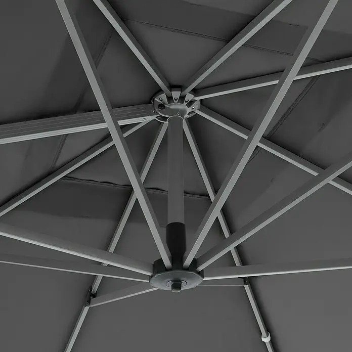 Doppler Ampelschirm Active Neo - Anthrazit, Bespannungsmaß (L x B): 260 x 350 cm - Detailansicht des Gestells eines Sonnenschirms, das eine stabile Konstruktion und zuverlässigen Schatten verspricht.