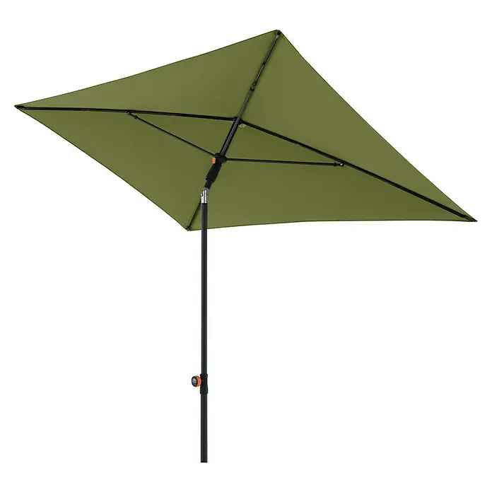 Doppler Balkonschirm myZone - Kiwi, Bespannungsmaß (L x B): 125 x 190 cm - Ein olivgrüner, halber Sonnenschirm mit schwarzem Gestell für den Außenbereich spendet Schatten an warmen Tagen.
