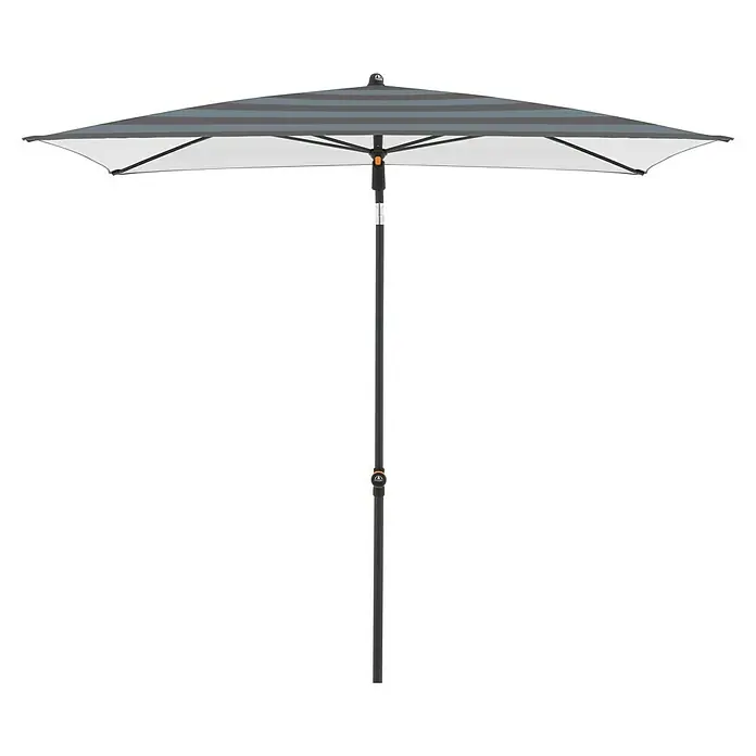 Doppler Balkonschirm myZone - Anthrazit gestreift, Bespannungsmaß (L x B): 125 x 190 cm - Ein grauer Sonnenschirm mit einem robusten, mittig platzierten Mast, der Schatten spendet und Schutz vor der Sonne bietet.