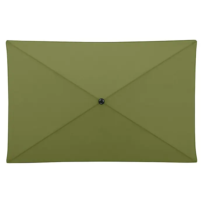 Doppler Balkonschirm myZone - Kiwi, Bespannungsmaß (L x B): 125 x 190 cm - Nahaufnahme eines rechteckigen, olivgrünen Sonnenschirms mit zentralem Knopf, der Schatten und Schutz im Freien bietet.