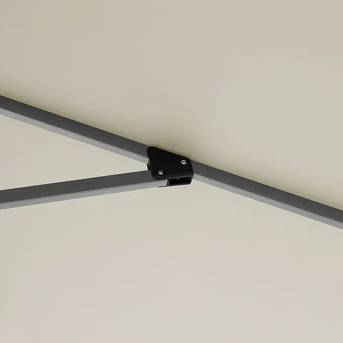 Doppler Ampelschirm Active Neo - Natur, Bespannungsmaß (L x B): 260 x 350 cm - Detailansicht des Sonnenschirms mit grauem Gestell und beigem Bezug, das eine robuste und stilvolle Konstruktion zeigt.