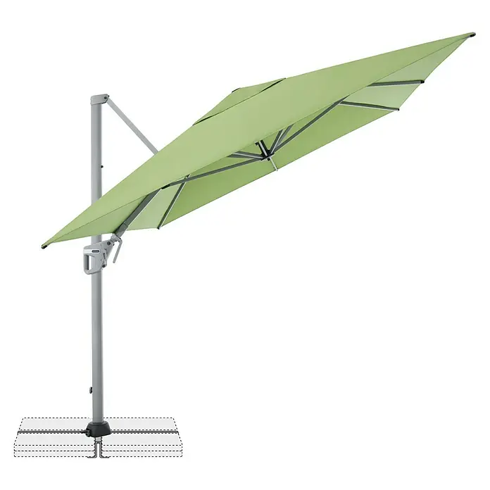 Doppler Ampelschirm Active Neo - Grün, Bespannungsmaß (L x B): 260 x 350 cm - Ein schattenspendender, seitlich montierter Sonnenschirm in Grün mit grauem Ständer bietet optimalen Schutz vor der Sonne.