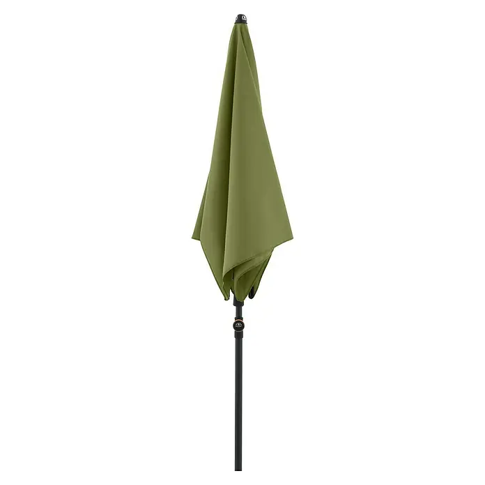 Doppler Balkonschirm myZone - Kiwi, Bespannungsmaß (L x B): 125 x 190 cm - Ein geschlossener grüner Sonnenschirm mit einem schwarzen Ständer, ideal für den Einsatz im Freien.