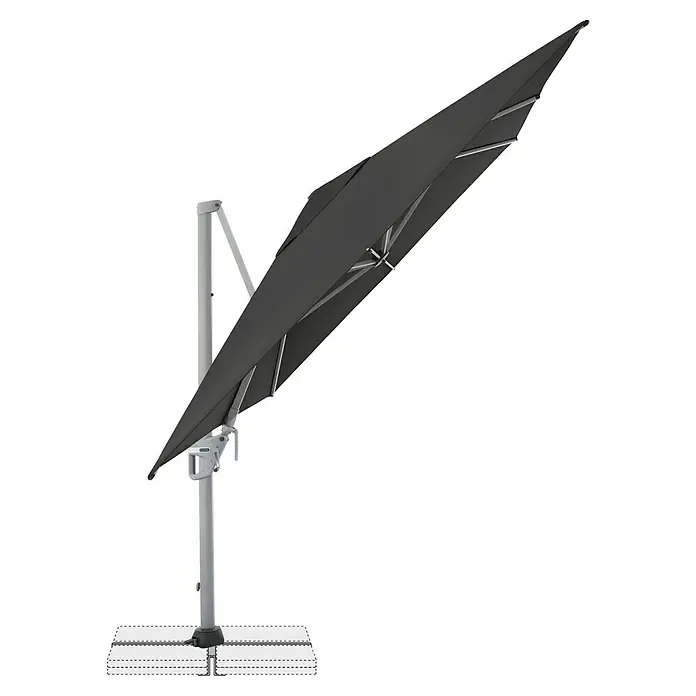 Doppler Ampelschirm Active Neo - Anthrazit, Bespannungsmaß (L x B): 260 x 350 cm - Ein schattenspendender, schwarzer Sonnenschirm mit robustem, grauem Ständer für entspannte Stunden im Freien. Stilvoll und praktisch.
