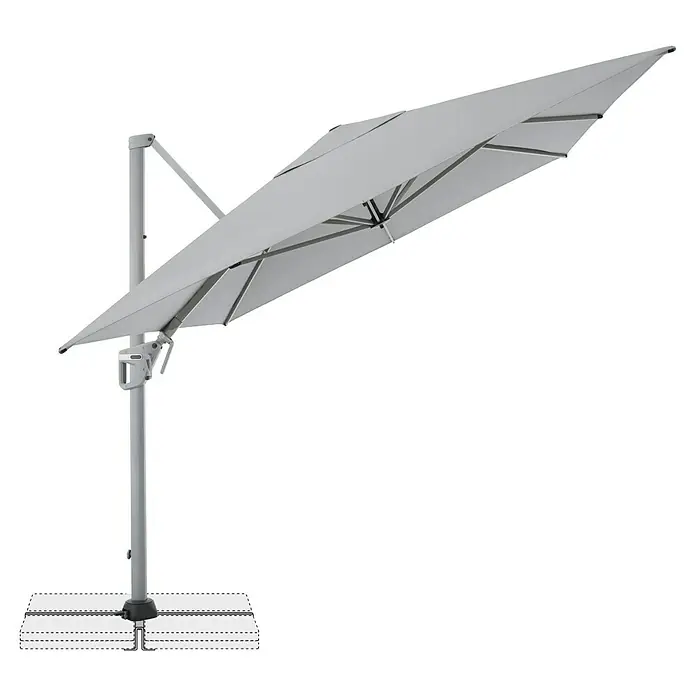 Doppler Ampelschirm Active Neo - Hellgrau, Bespannungsmaß (L x B): 260 x 350 cm - Ein grauer, freitragender Sonnenschirm mit einem stabilen Ständer bietet Schatten und Schutz vor der Sonne. Perfekt für den Garten.