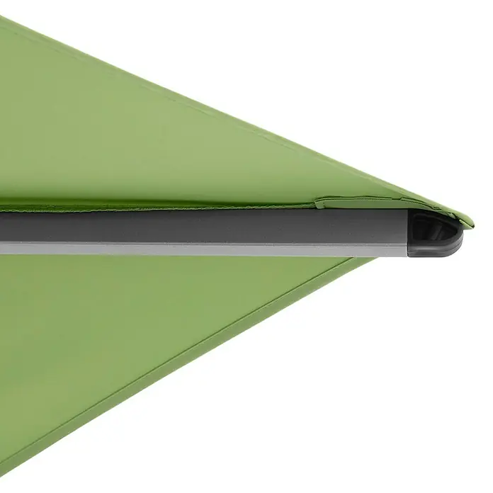 Doppler Ampelschirm Active Neo - Grün, Bespannungsmaß (L x B): 260 x 350 cm - Detailansicht einer grünen Markise mit grauem Rahmen und schwarzer Endkappe, ideal für Sonnenschutz im Außenbereich.