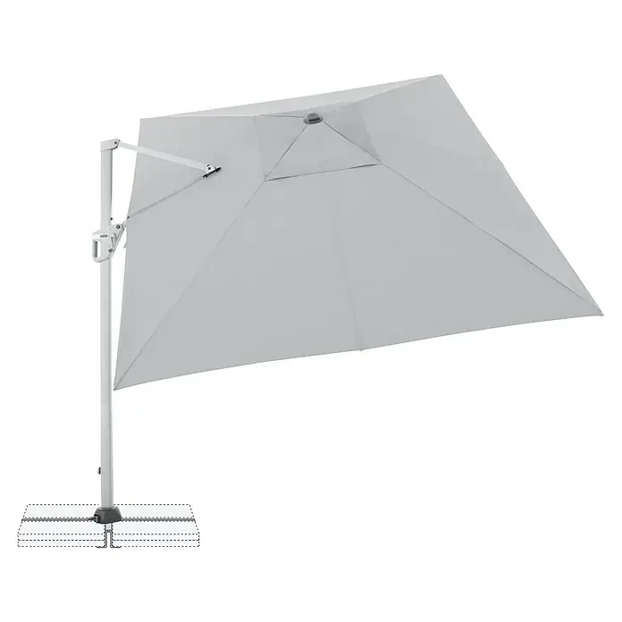 Doppler Ampelschirm Active Neo - Hellgrau, Bespannungsmaß (L x B): 260 x 350 cm - Ein stilvoller, freistehender Sonnenschirm in neutralem Grau. Ideal, um an sonnigen Tagen Schatten zu spenden und ein modernes Ambiente zu schaffen.