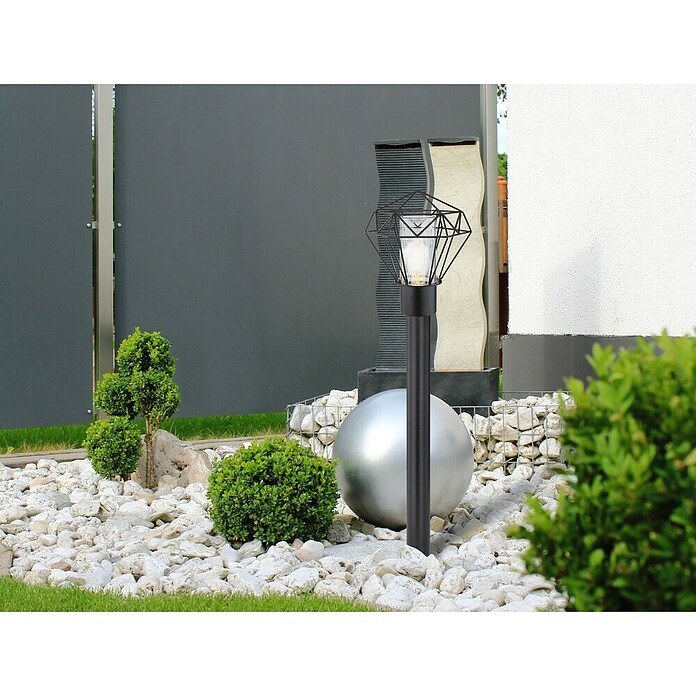 Globo Horace Lámpara de pie para exterior Diseño decorativo con pantalla de rejilla metálica negra (15 W, Color del marco: Negro, Sin bombillas, Altura: 100 cm) | BAUHAUS
