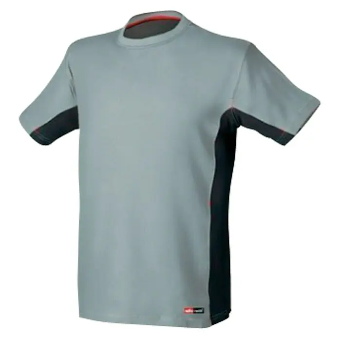 Industrial Starter Stretch Camiseta - S, Gris - Camiseta gris de manga corta con paneles laterales negros, ideal para deporte y ropa casual.