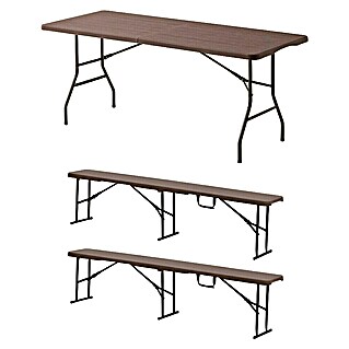 Set de muebles de jardín Wood (3 pzs., Acero/HDPE, Marrón)